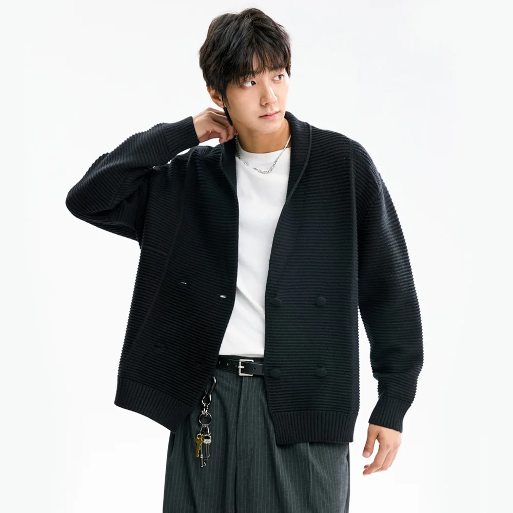 

Men's Double-breasted Lapel Cardigan Knitted Sweaters Men Vintage Fashion Loose Casual Sweater Jacket Jumper Coat Outerwear
