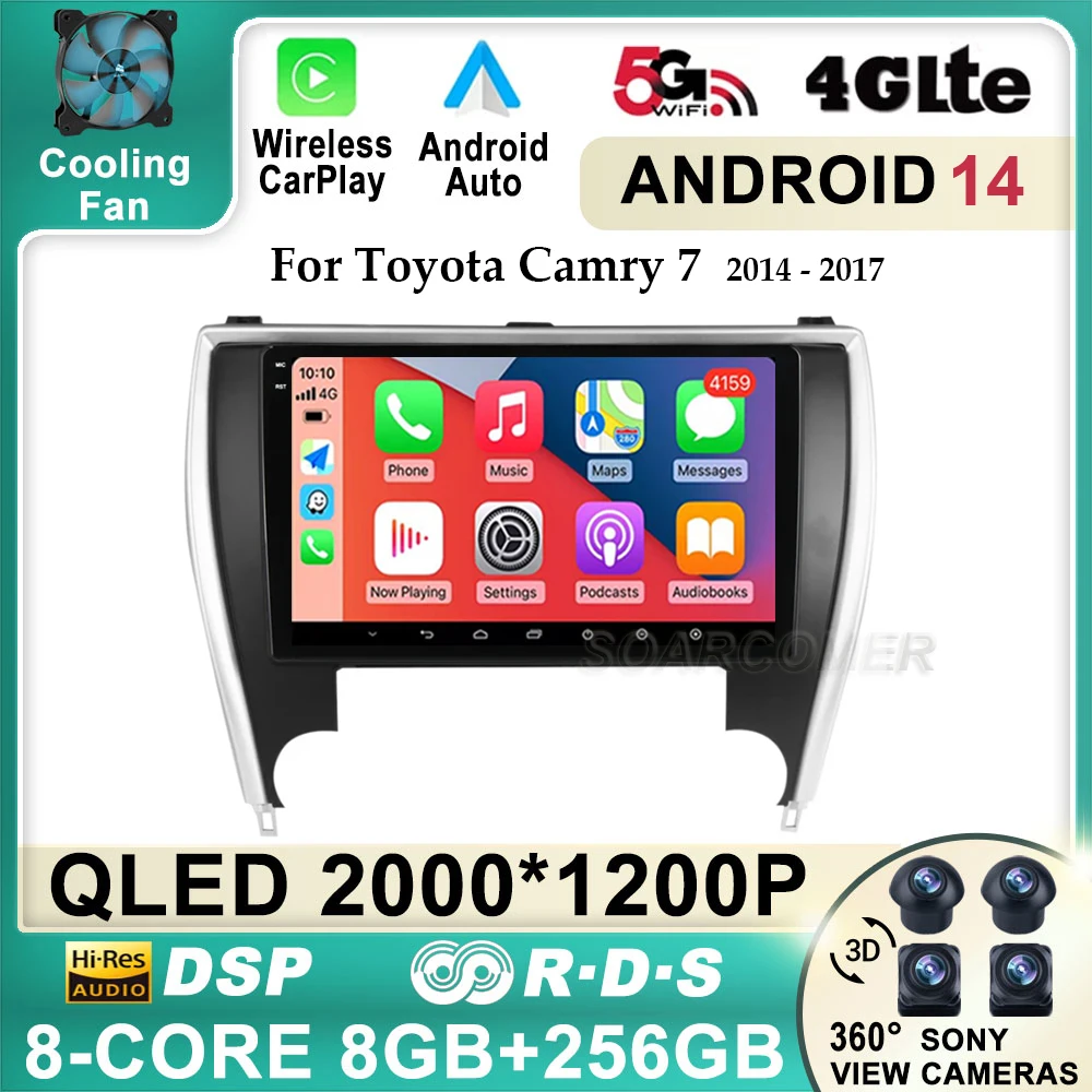 Android 14 Car Radio Auto For Toyota Camry 7 XV 50 55 US Version 2012-2017 Carplay Multimedia Player Stereo GPS DSP No 2 Din