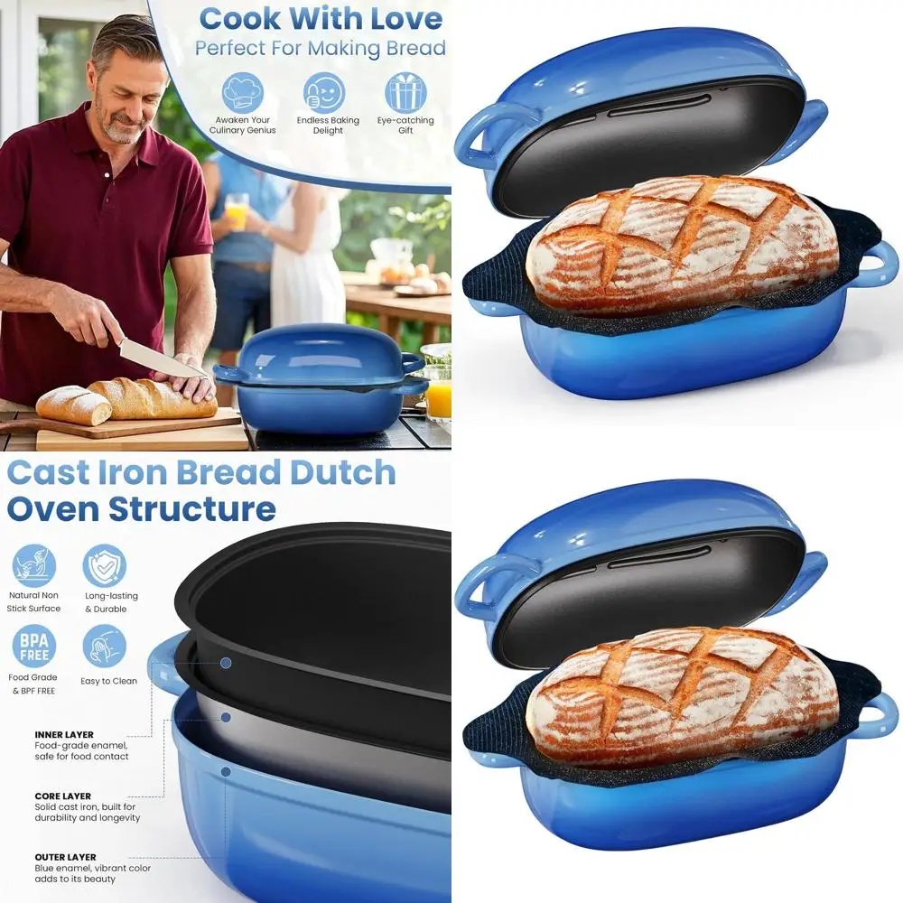 

2.5-Quart Cast Iron Sourdough Dutch Oven with Silicone Liner - Perfect Bread Baking Pan for Family Gifts