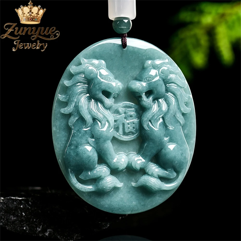 

Natural Blue Water Ice-Type Jadeite Double Lion Pendant Luxury Quality Fashion Fine Jewelry Exquisite Elegant Popular Charms