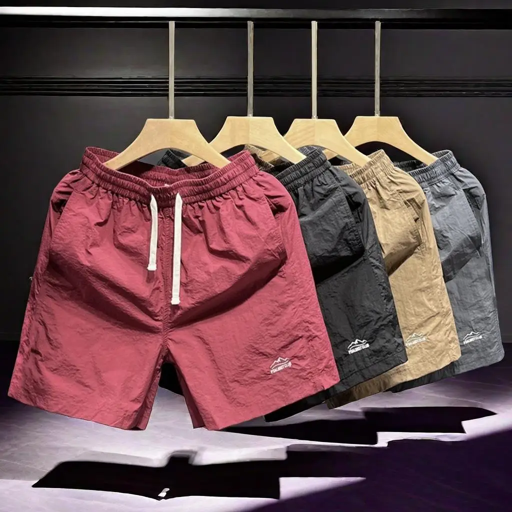 

Quick Dry Embroidered Shorts Men's Summer Thin American Loose Five-Point Breathable Beachwear Casual Straight Leg Polyester F...