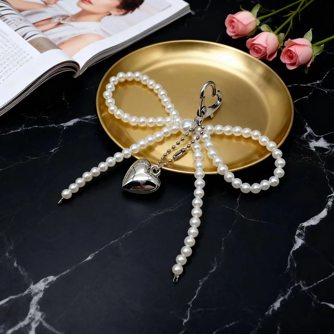 INS Wind Sweet Pearl Bow Bag Pendant Love Pendant Phone Pendant Girl Heart Phone Chain