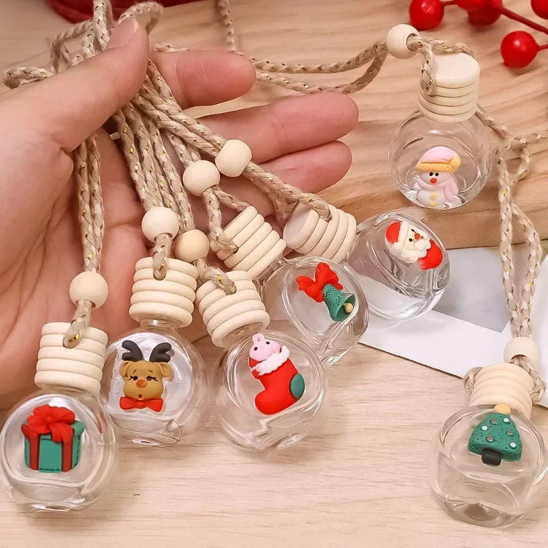 Christmas Aromatherapy Perfume Bottle Pendant Galss Empty Bottle Car Auto Rearview Mirror Decor Accessories Essential Oil Bottle