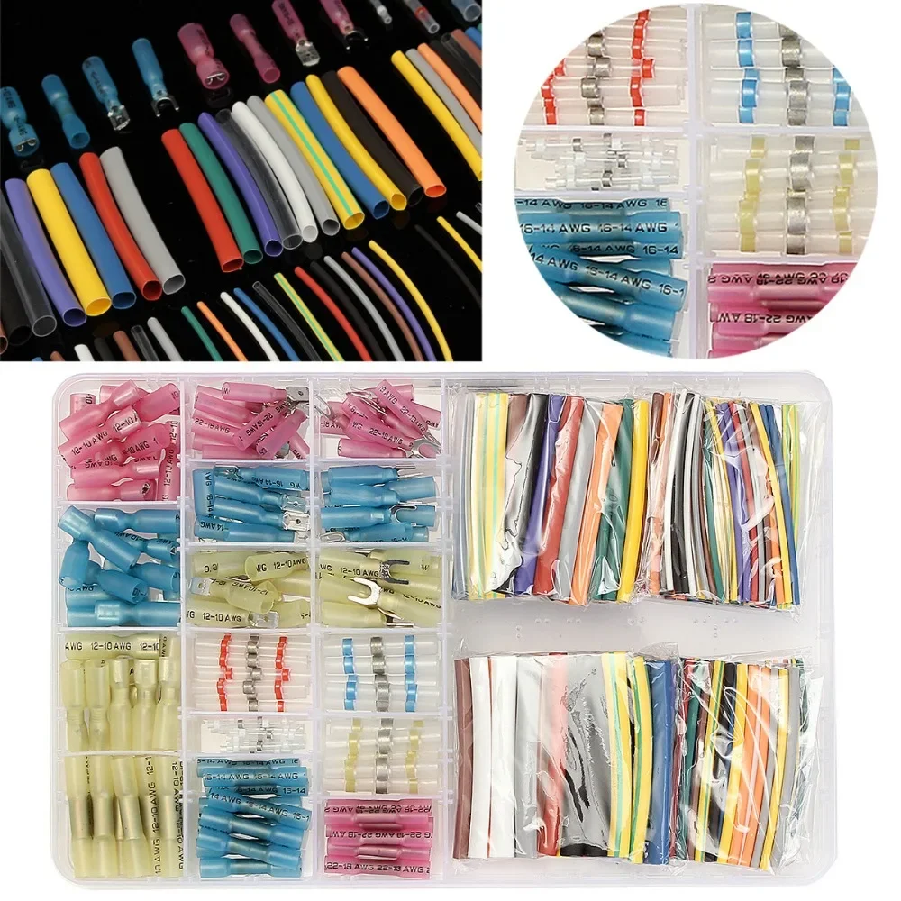 294Pcs Assorted 2:1 Heat Shrink Tube & Fork Splice Terminal Wire Connector Case