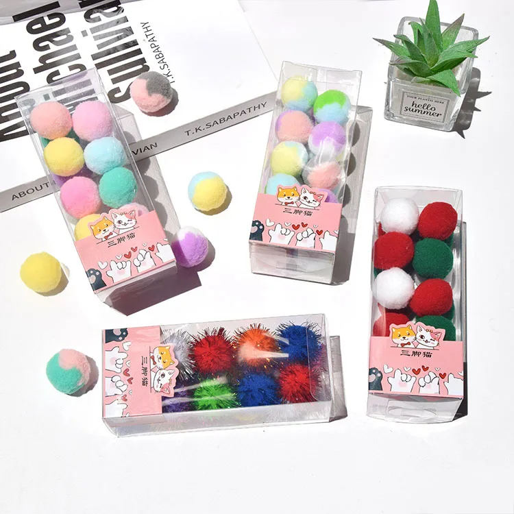 Pet Toy Ball Set Cat Plush Toy Macaron Christmas Ball Toy for Dogs Cats Interactive Chew Toys Gift Box Kitten Supplies 20Pcs/Box