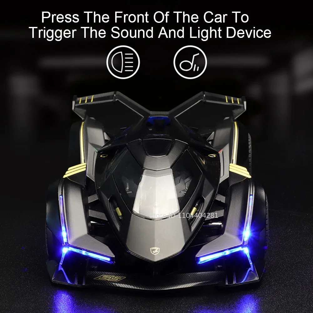 1:22 Lambo V12 GT Veneno Alloy Sports Car Diecast Model Toys with Sound Light Pull Back Doors Opened Metal Vehices Birthday Gift