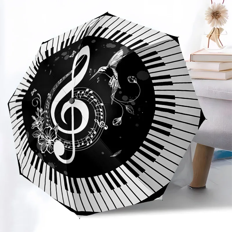 ملاحظة موسيقية مظلة قابلة للطي تصميم عصري تلقائي مفتوح 8 أضلاع حديدية مقبض بلاستيكي قابل للطي ظلة هدايا مهرجان مثالية #1