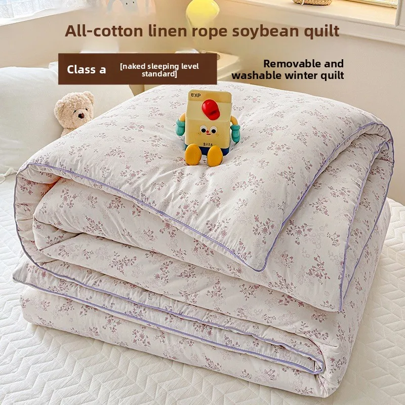 All Cotton Soybean Fiber Quilt Removable Washable Thick Winter Quilt Spring Autumn Summer Student Single Quilt Winter Quilt