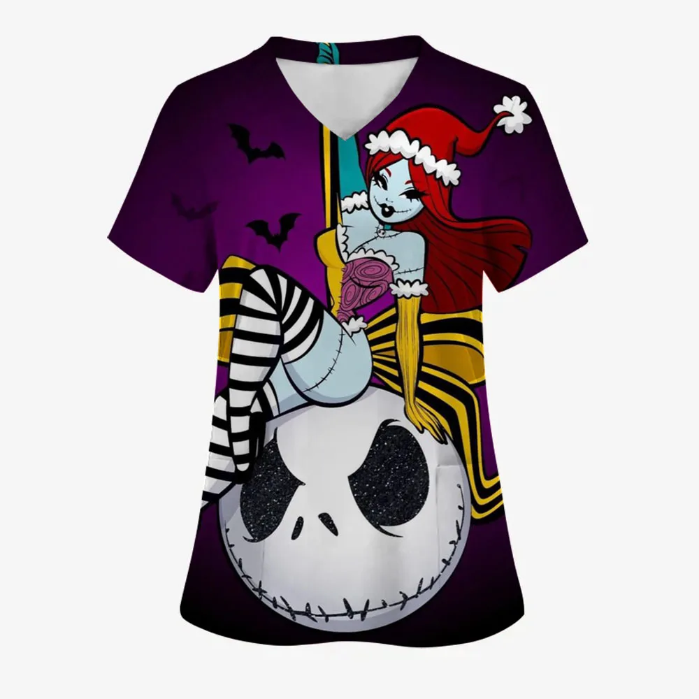 

Женская униформа доктора и медсестры 2025 года, скрабы для кормления с 3d принтом «Солли кошмар перед Рождеством», карманные скрабы для кормления с v-образным вырезом, топы