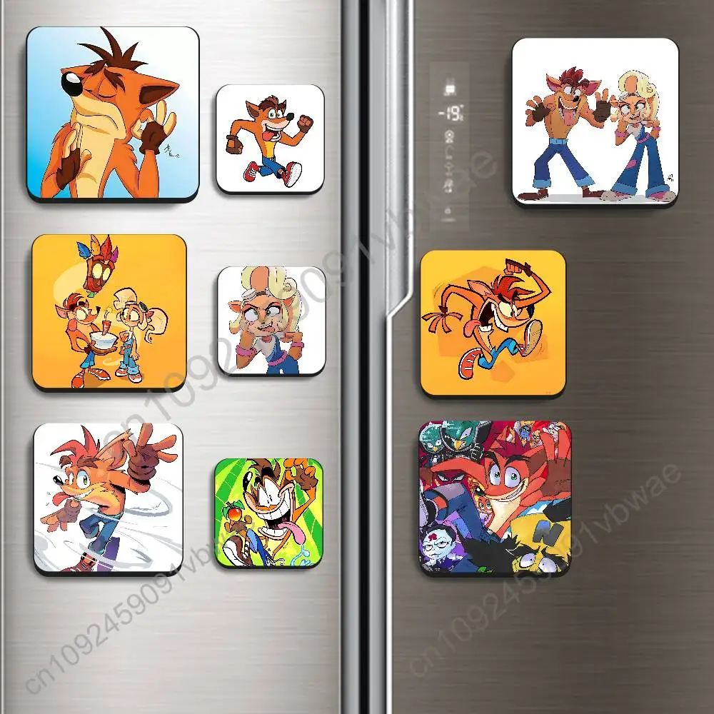 Orange bandicoot Crash Bandicoot Black Square Plastic Fridge Magnet for Magnetic Sticker No Trace Left Durable Smooth Textured