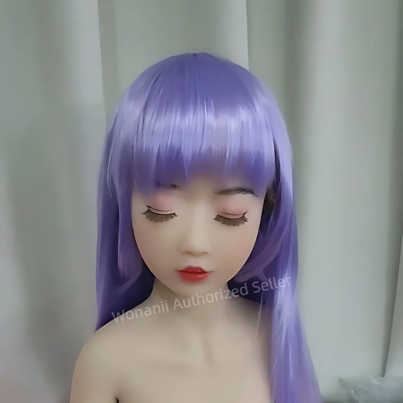 【Wonanii】Ogen Gesloten Meisje Food Grade TPE Kleine kop 67, M16 Schroefinterface Open mond met pruik Mondholte Huidtextuur