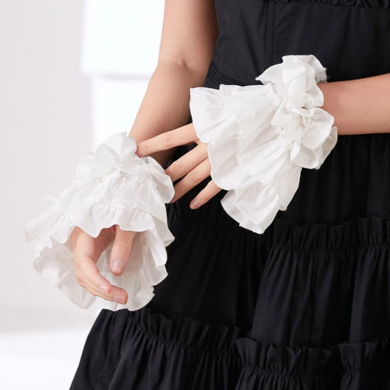 White Princess Multi‑Layer Puff Sleeves Sweet Ruffled Decorative Wrist False Cuffs for Dresses Shirts Fashion Cosplay Accessory