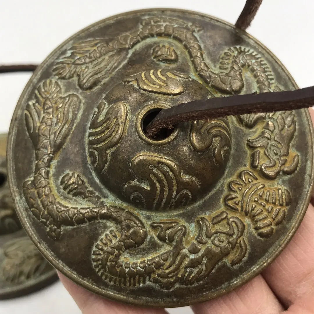 Antique Tibetan Brass Cymbal Set Handmade Nepal Meditation Bell Dharma Instrument