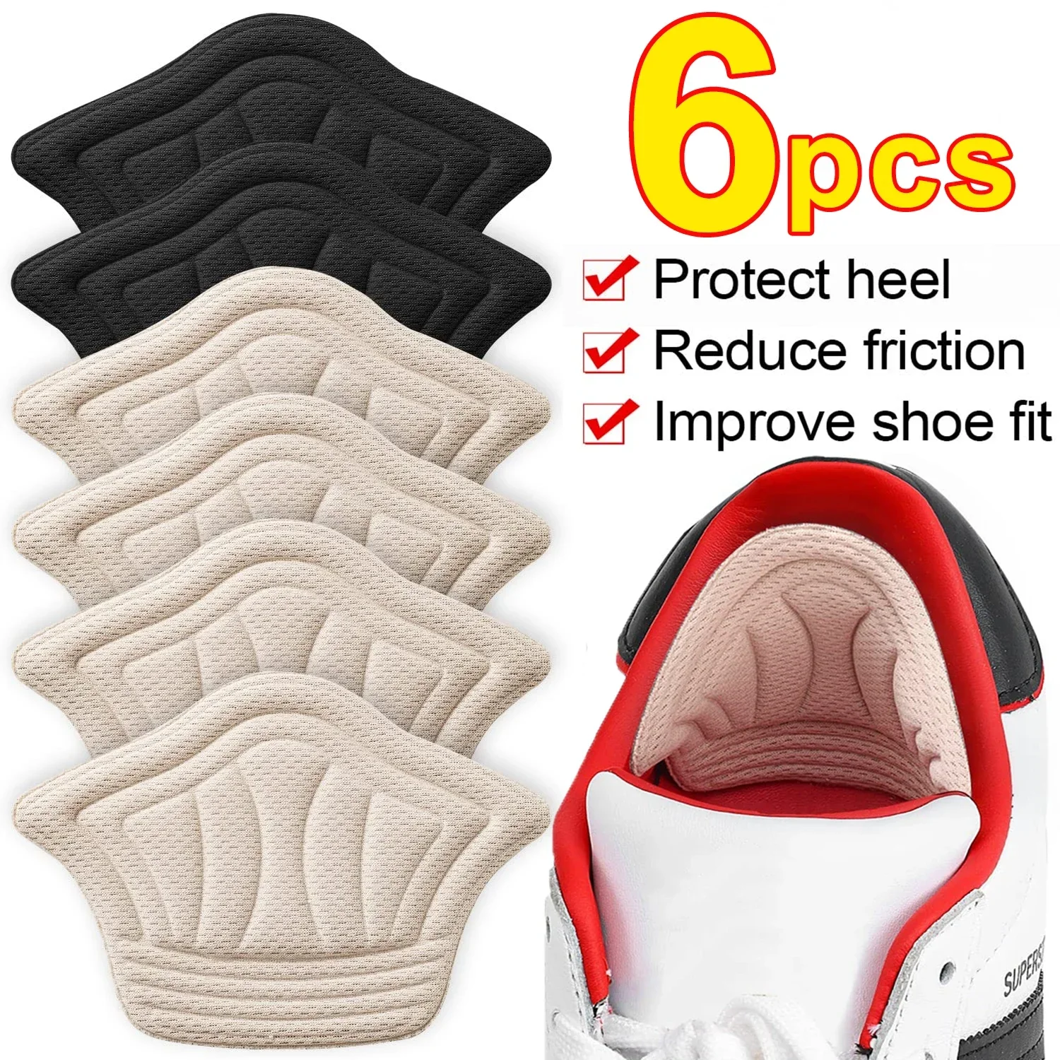 6Pcs Insoles Patch Heel Pads for Sport Shoes Pain Relief Antiwear Feet Pad Adjustable Size Protector Back Sticker Cushion Insole