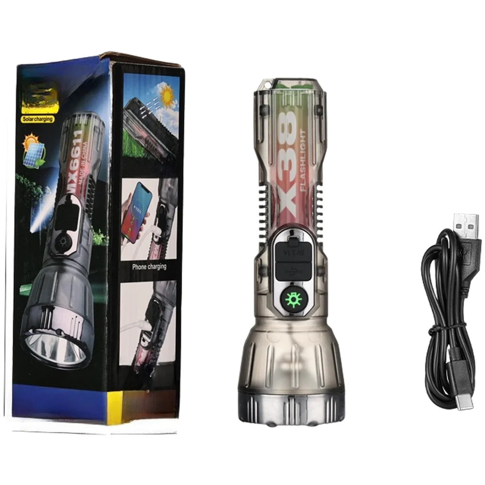 

USB Power Bank Solar Flashlight For Camping For Hiking Built-in Solar Panel High-brightness LED Type-C Fast Charging