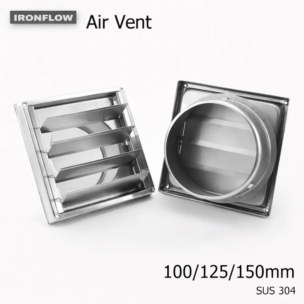 304 Stainless Steel Air Vent Duct Grille Air Outlet Windproof Rainproof for Bathroom Wall Ventilation 100 125 150mm