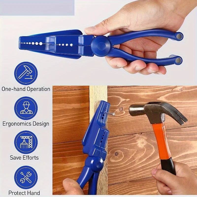 Safety Nail Clamp Tool with Sliding Jaw Anti Slip Handle for Finger Protection During Hammering DIY Woodworking and Home Repair