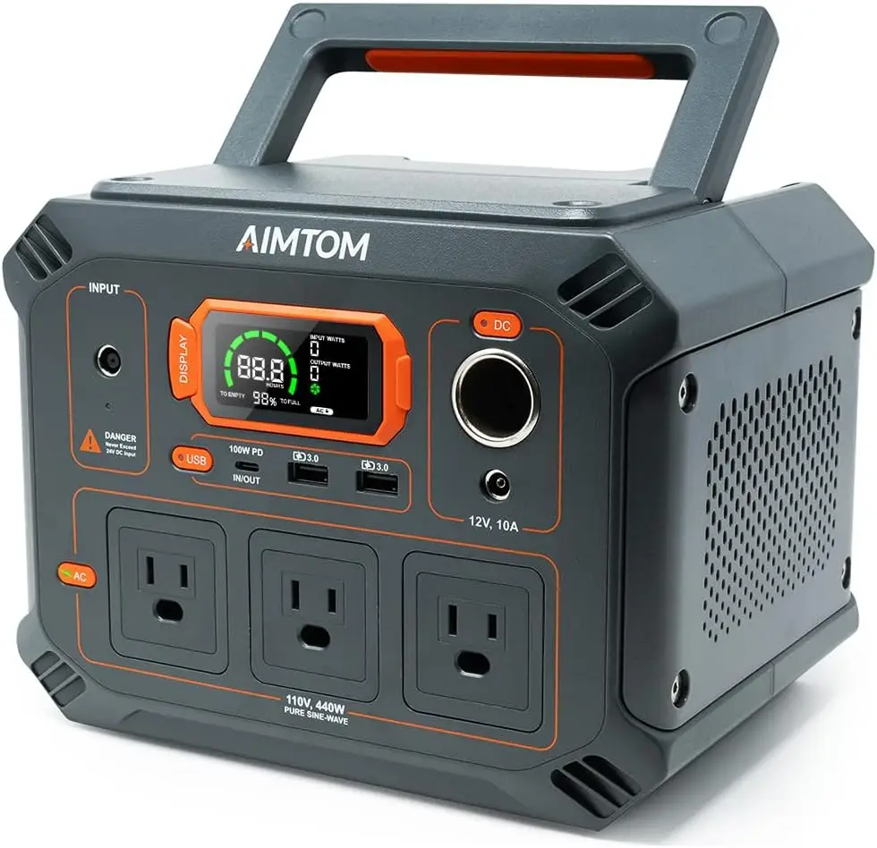 Portable Power Station Rebel400, 3x 440W (800W Surge) AC Outlets, 4-Mode LED, DC, Type-C, 296Wh Lithium Battery Solar Generator