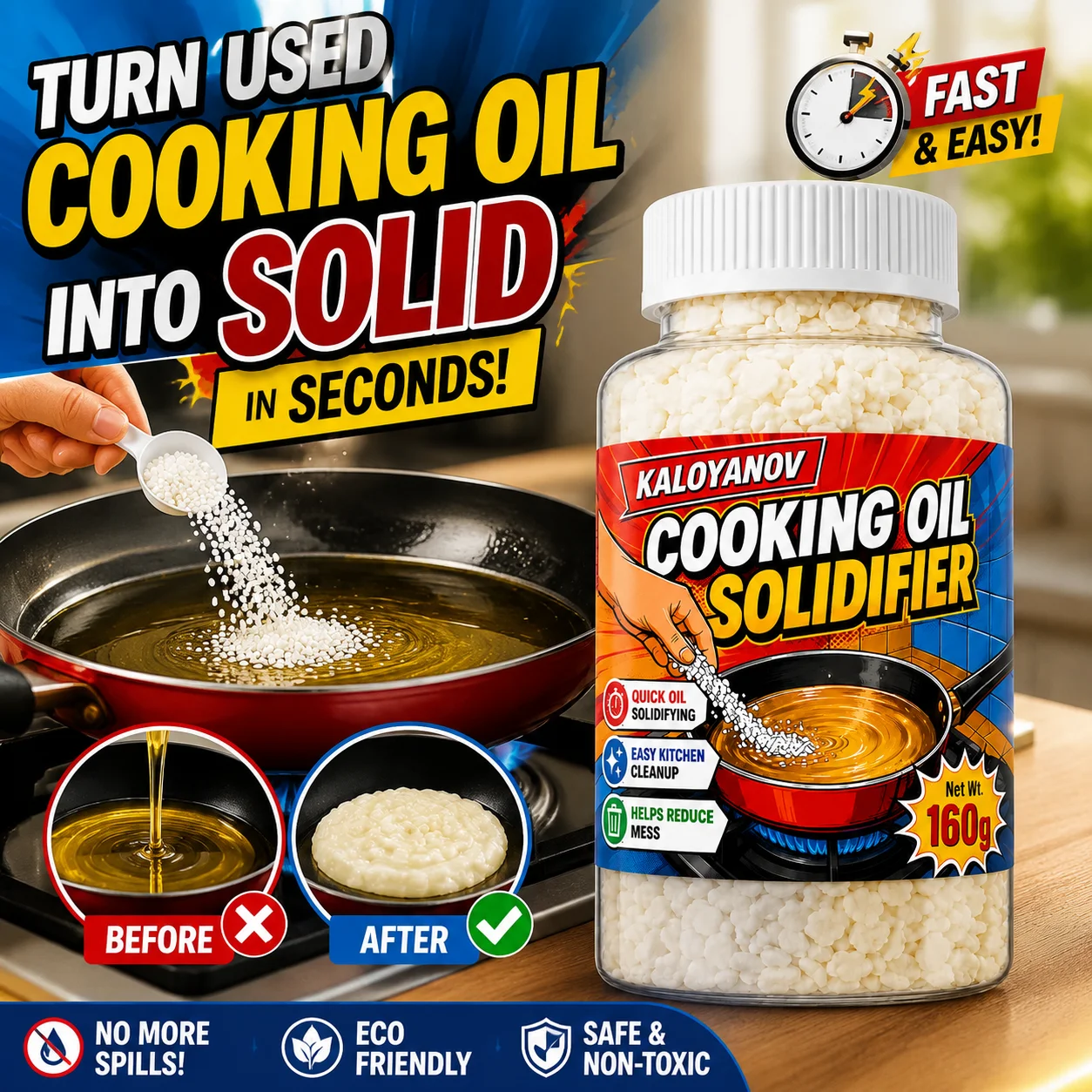 Cooking Oil Solidifier Powder Waste Oil Disposal Agent Eco-Friendly Kitchen Cleaning Tool Fast Acting Used Oil Hardener Safe