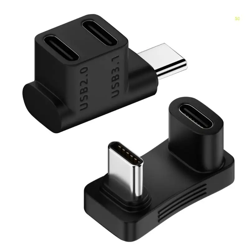 محول الزاوية اليمنى 2 في 1 USB C Type-C ذكر إلى أنثى وحدة تحكم الألعاب دروبشيبينغ