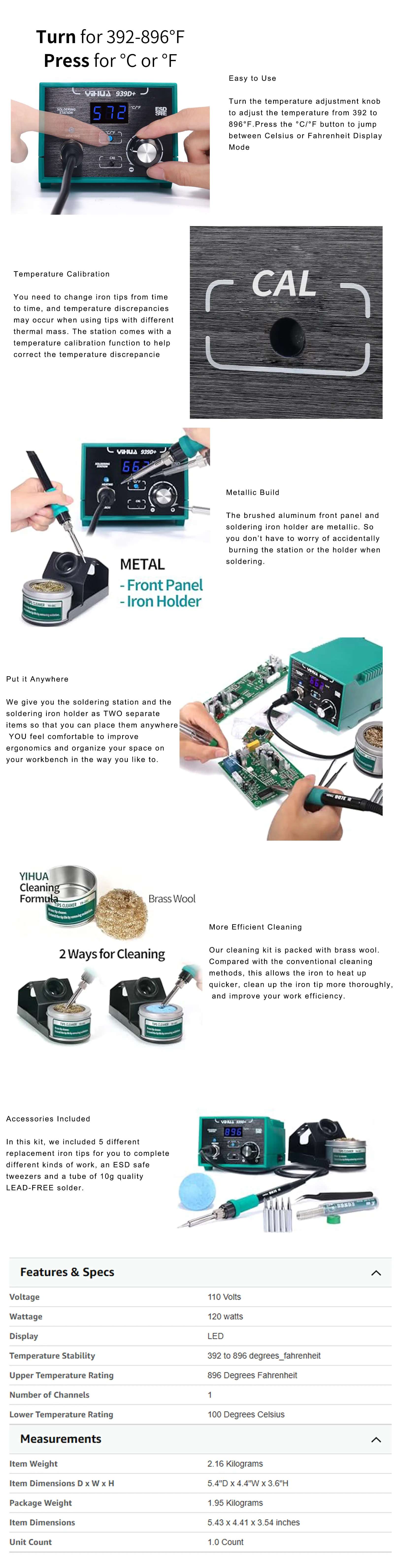 939D+Digital Soldering Station 75W 392-896°F Precise Heat Control Built-in Trans