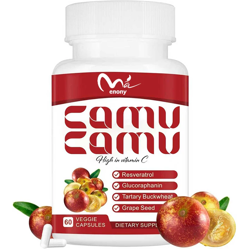Camu Camu Orgánico 1200mg, niveles de vitamina C altamente natural, sin gluten, sin OGM, vegano, 60 cápsulas blandas