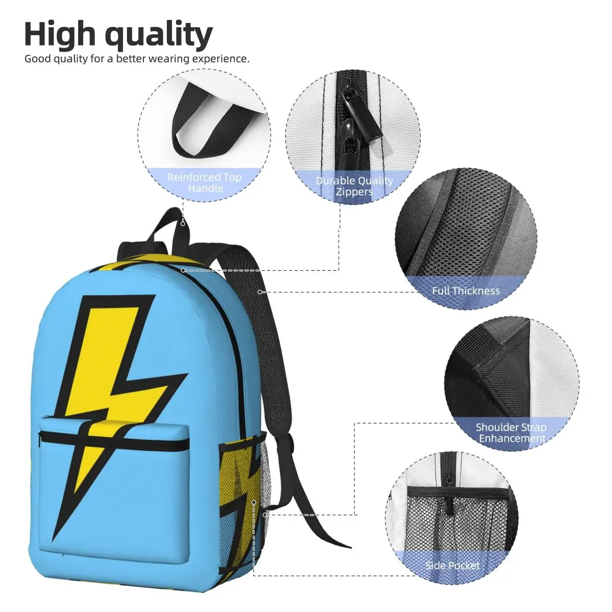 Yellow Lightning Bolts With Bright Blue Backpack Boys Girls BookBag Kids School Bag Laptop Shoulder Bags for Men Women