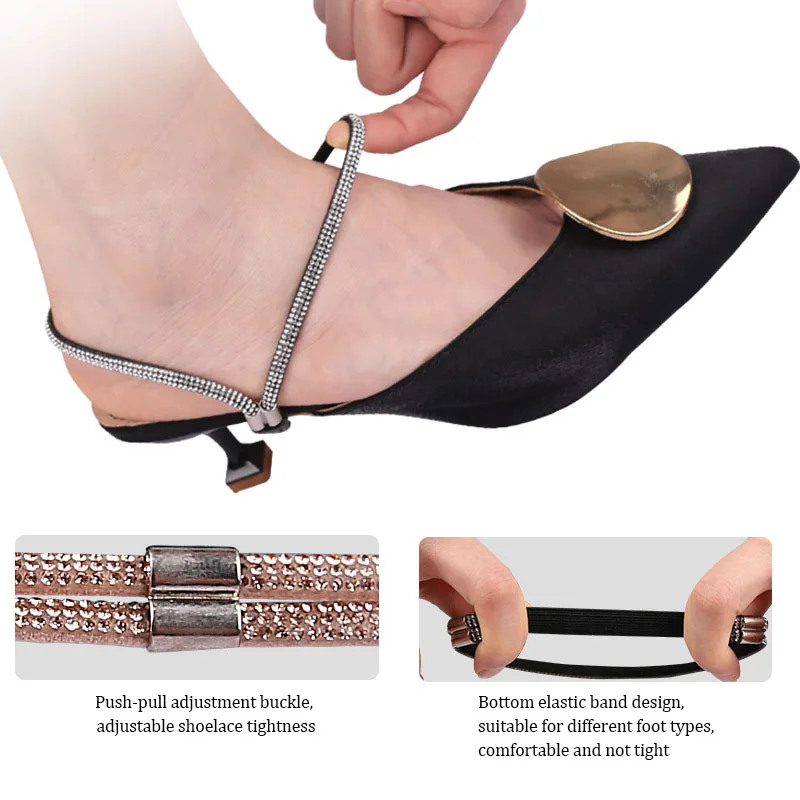 Hoge Hakken Schoenen Band Anti-Losse Voor Vrouwen Diamanten Schoenveters Anti-Drop Hiel Riemen Boring Elastische Bevestiging Strass Riemen