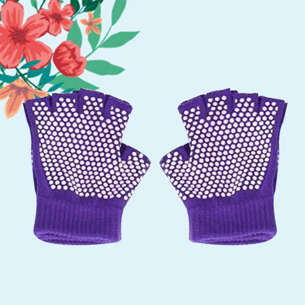 

Knitted Non-Slip Yoga Gloves Fingerless Half Finger Cotton Breathable Soft Comfortable Workout Sports Gloves Purple