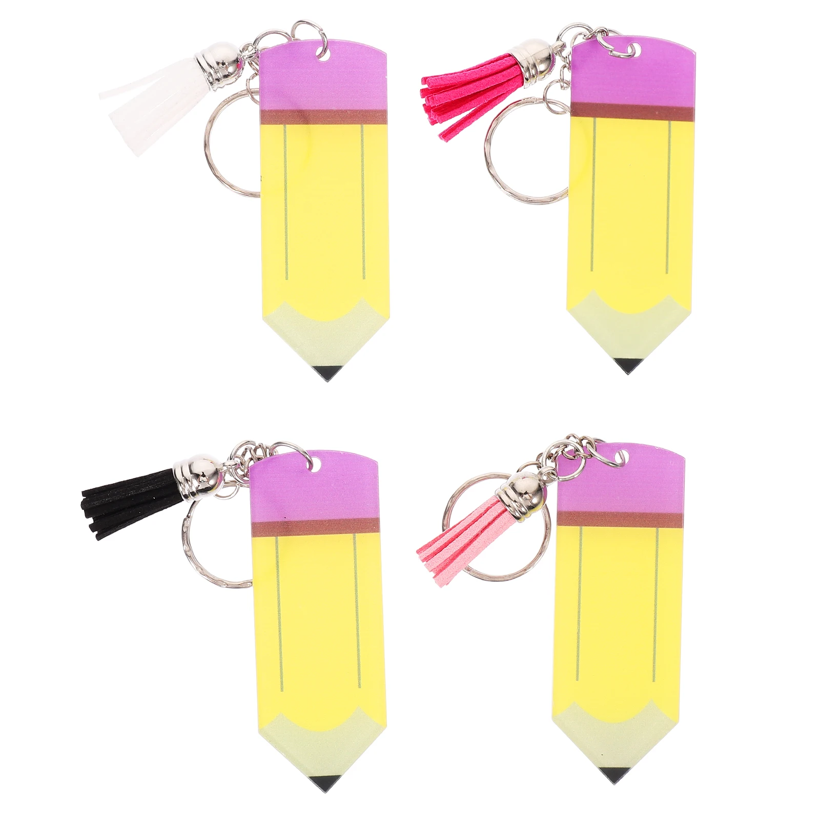

4Pcs Acrylic Keychain Stylish Tassel Material Backtoschool Graduation Gifts Cartoon Pencil Shaped Key Rings Adorable Bag