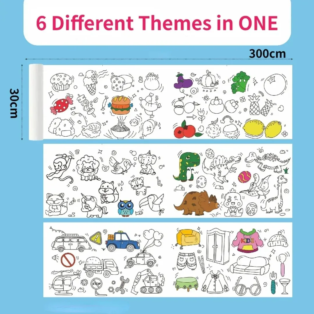 1 قطعة لفة رسم الأطفال لزجة اللون ملء ورقة الكتابة على الجدران التمرير تلوين لفة ورق للأطفال دهان داي لعبة تعليمية