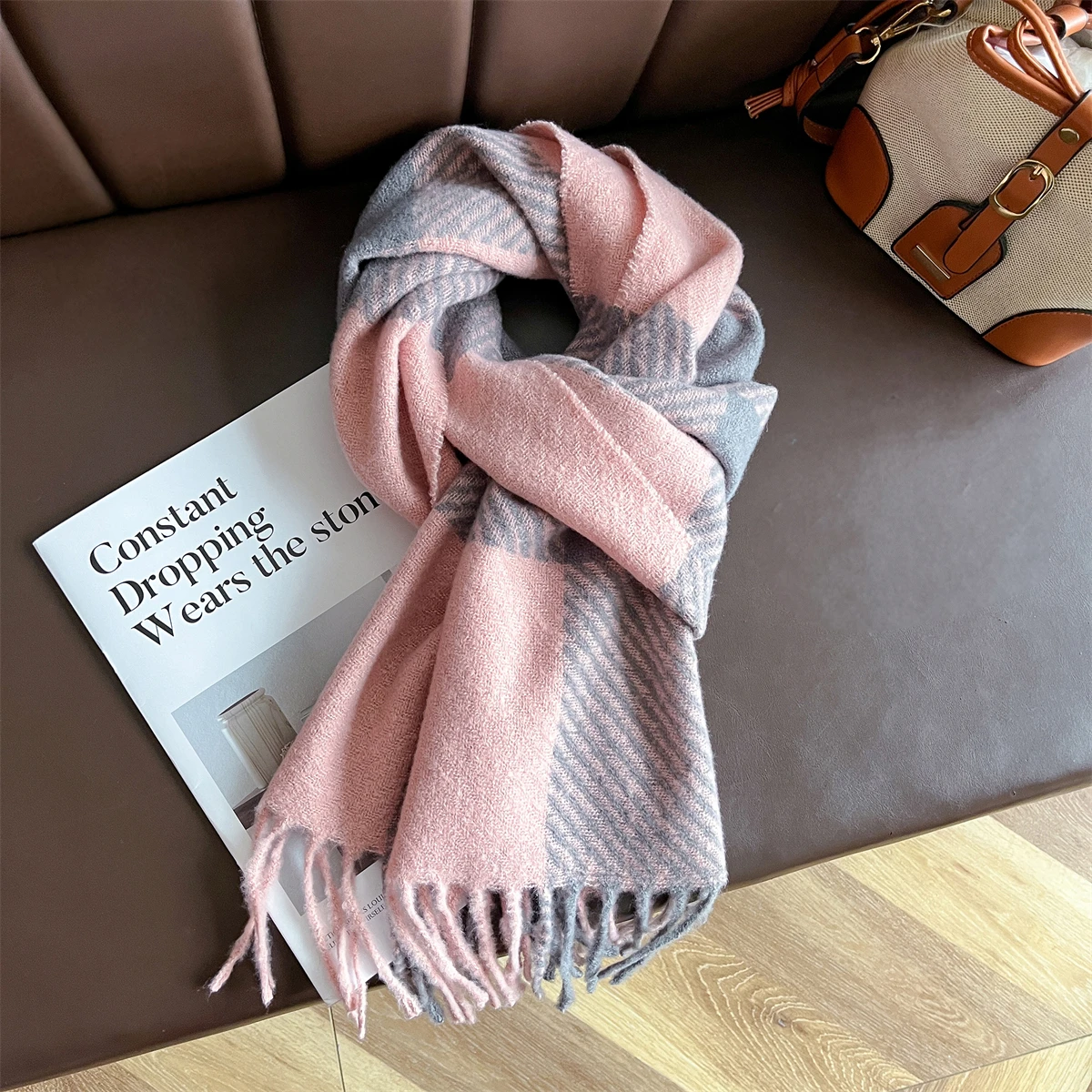 

Color Blocks Designer Luxury Winter Women Scarf Thick Warm Tassels Shawls Pashmina Stripe Neckerchief Cashmere Lady Outdoor