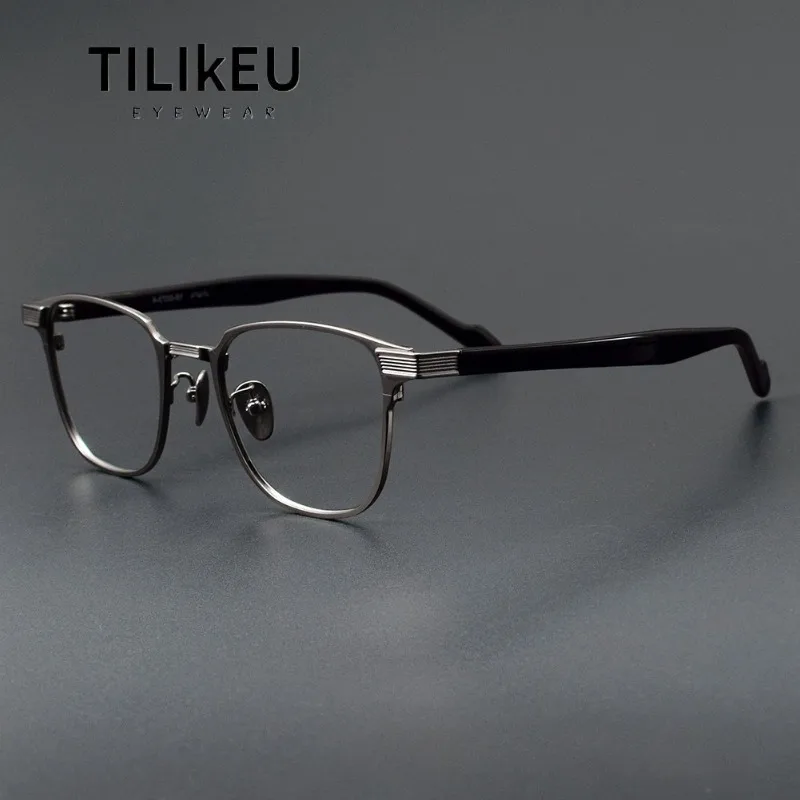 

High Quality Business Pure Titanium Eyeglasses Frames for Men Retro Square Full-Frame Japanese Luxury Designer Glasses Eyewear
