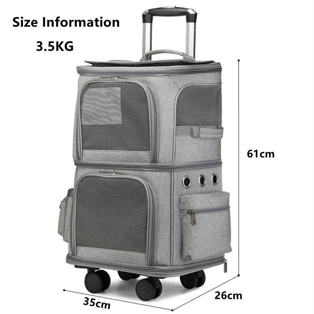 Pets Trolley Case Cat Dog Travel Bag Suitcase Luggage Collapsible 4 Wheel 2 Layer Storage Box Breathable Handbag Pet Stroller