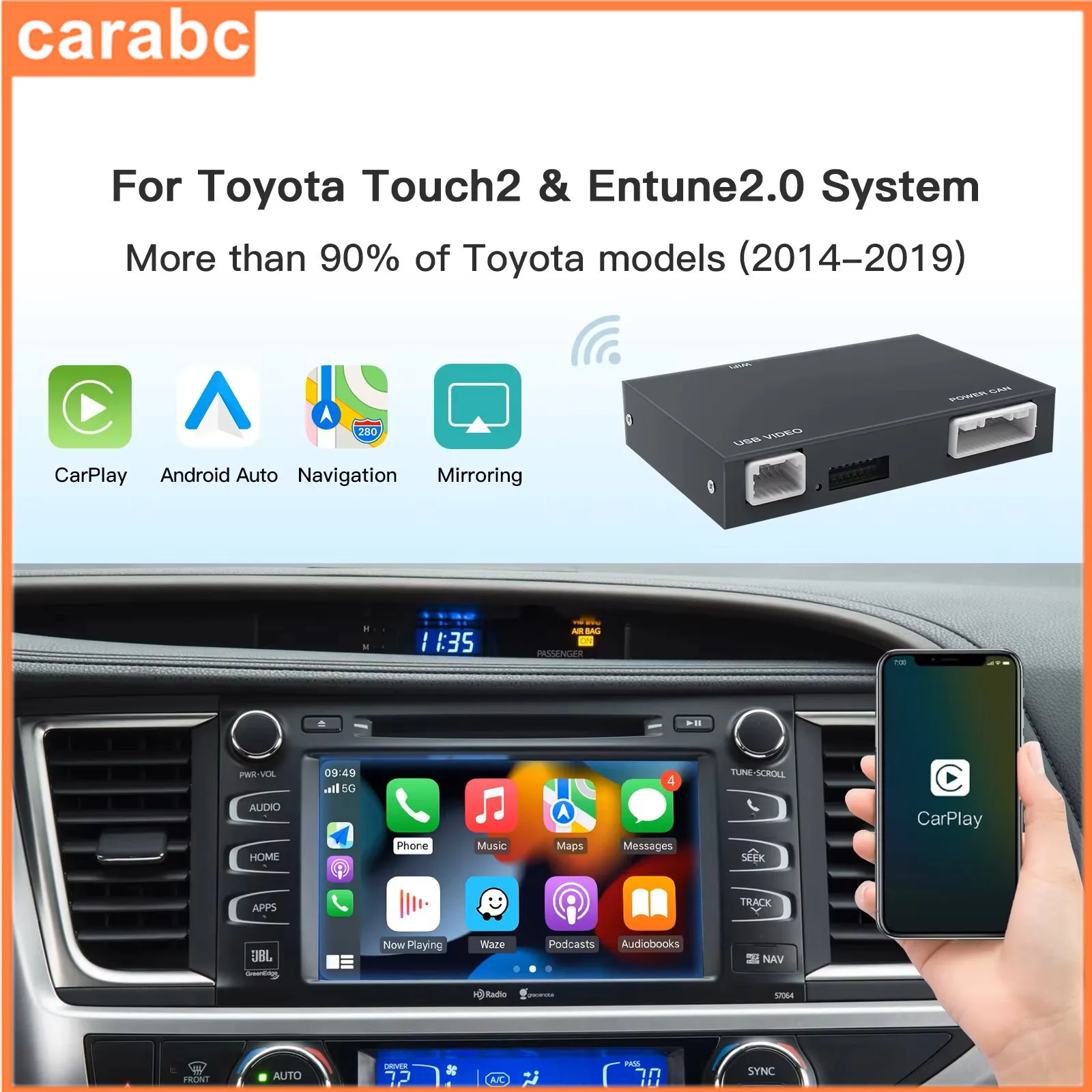 

CARABC Беспроводной CarPlay и Android Auto для TOYOTA Touch 2 Entune 2.0 RAV4 Highlander Tundra Sienna Prius Yaris Camry CHR