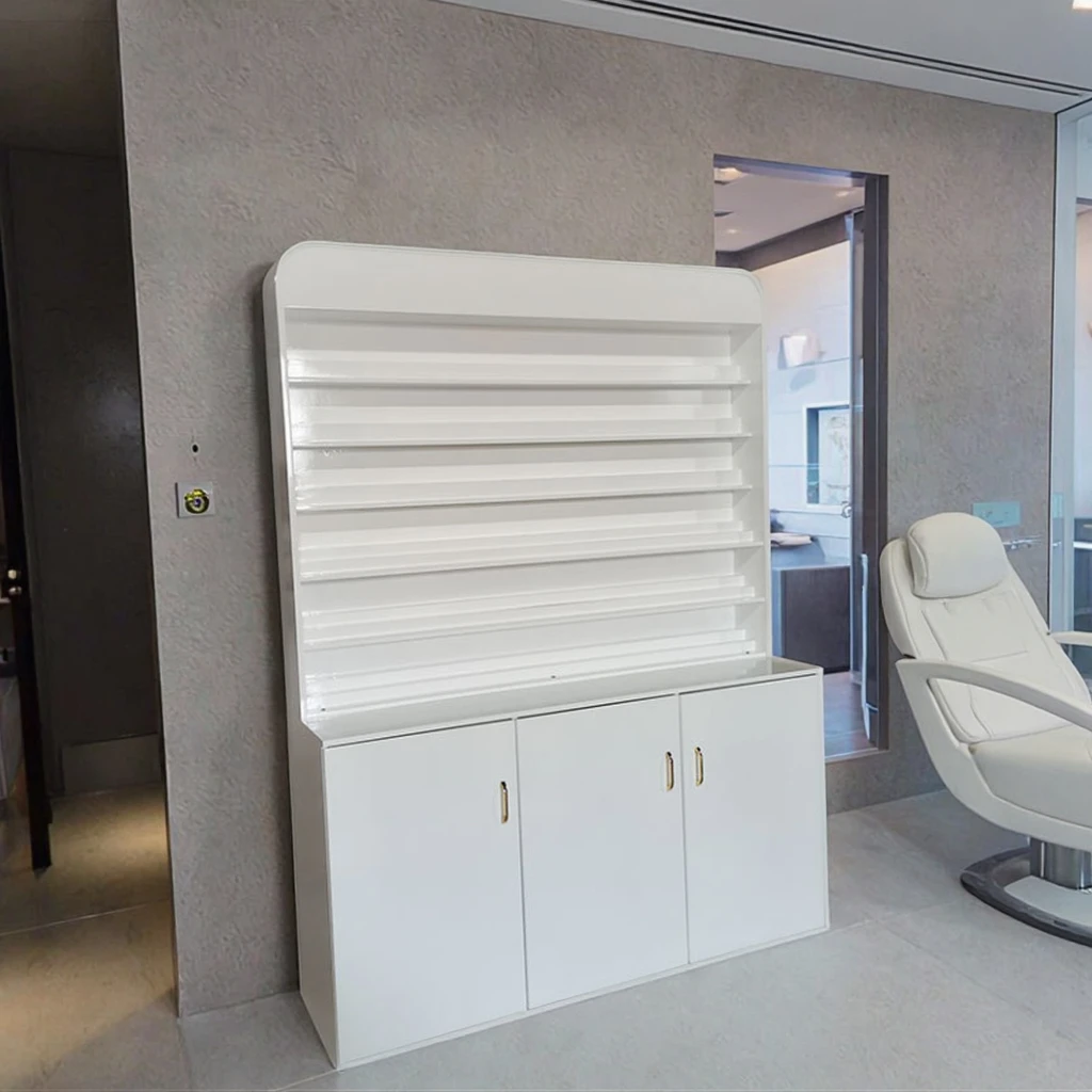 Wholesale High Quality White Custom Polish Shelf Display Shelf with Light Customizable Color and Size Nail Display Cabinet