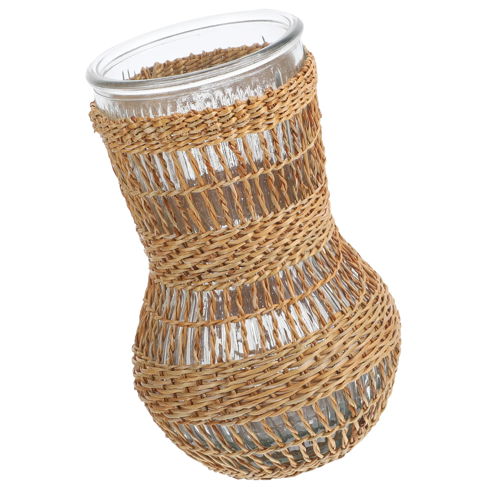 

Woven Rattan Vase Clear Glass Stable Structure Creative Handcrafted Home Office Dining Room Flower Arrangement