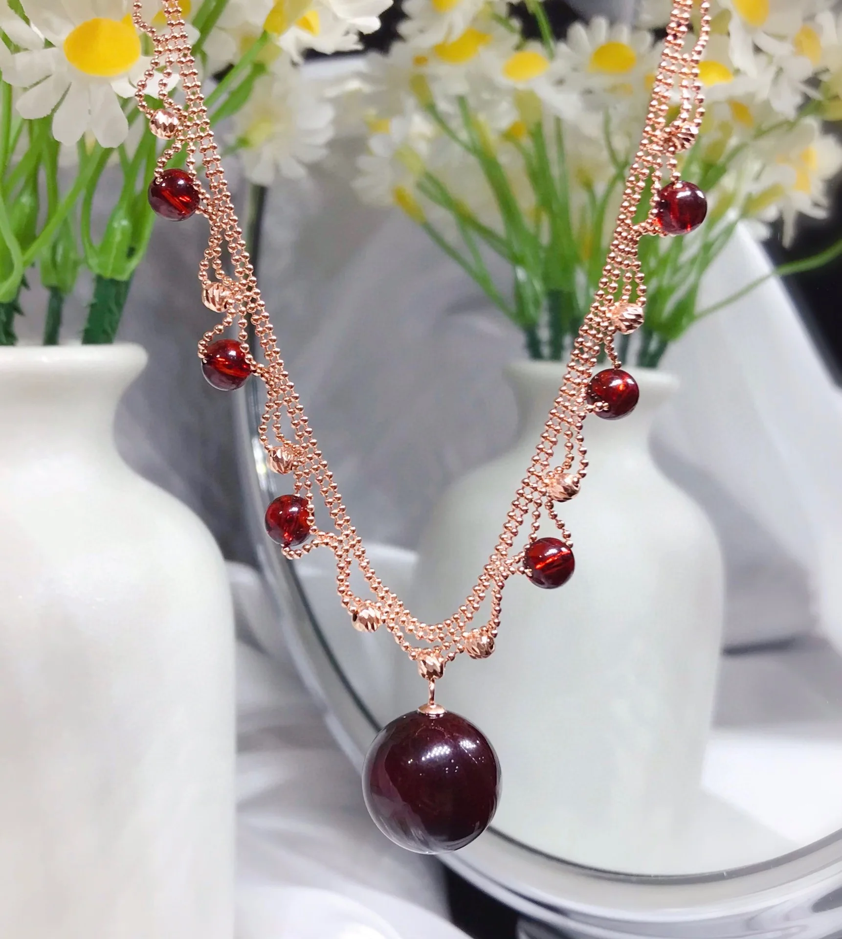 Natural Blood Amber Pendant 15mm Solid Silver Vintage Filigree Braided Design Royal Style Jewelry Gift for Women