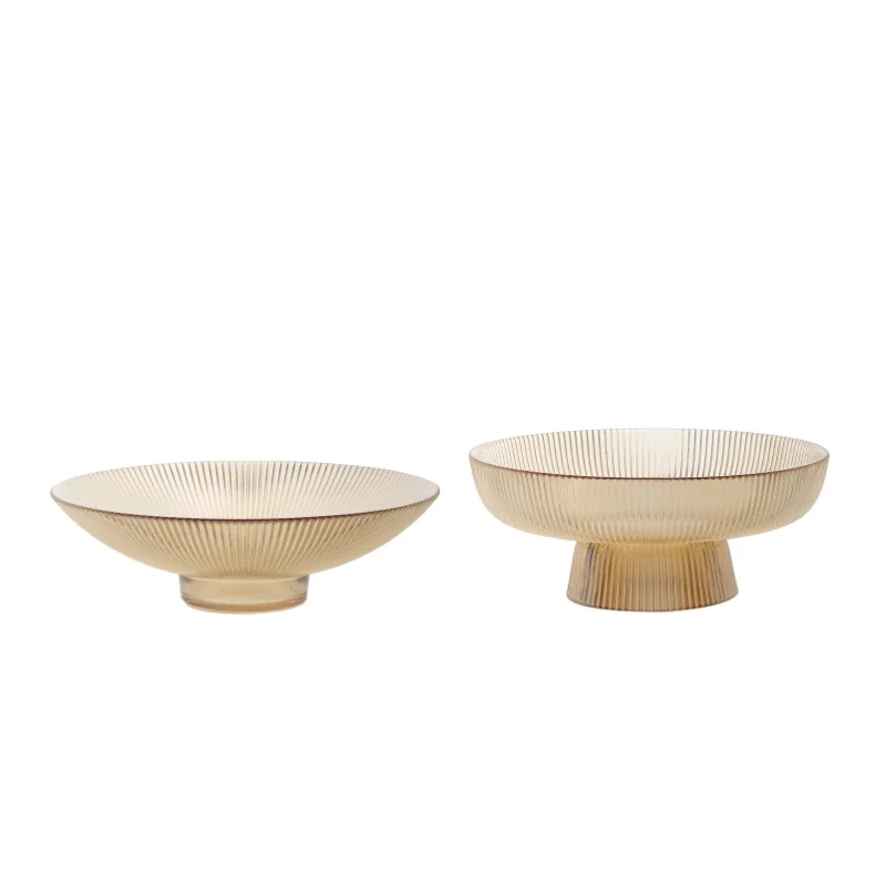 Creative Transparent Glass Fruit Tray Living Room Home Coffee Table Snacks Fruit Tray Crystal Glass Round Striped Storage Tray