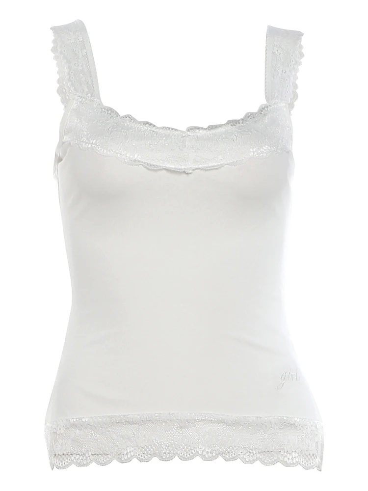 Weird Puss Spitzen-Patchwork-Camisole für Damen, tief ausgeschnitten, eng anliegend, mit seitlichem Schlitz, Midnight Sexy Hottie, wilder Sommertrend, Streetwear – Detail 2