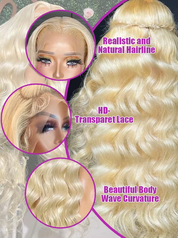 200% Density 613 Wig Human Hair Blonde 13x6 HD Transparent Lace Front Wigs Pre Plucked Body Wave Glueless Wigs Human Hair image 5