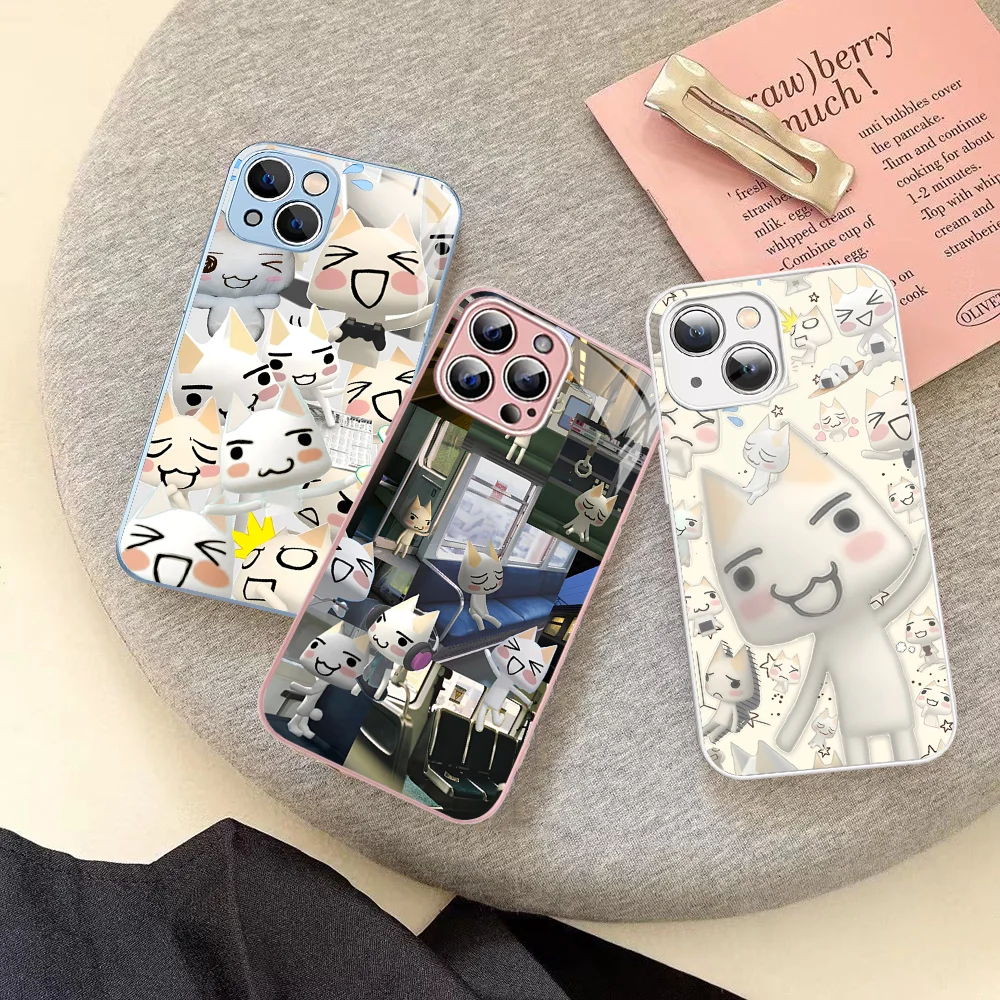 

INS Cute Toro Inoue Cat Phone Case Tempered Glass For Iphone 14 13 12 11 Pro Mini XS MAX 14Plus X XS XR Cover