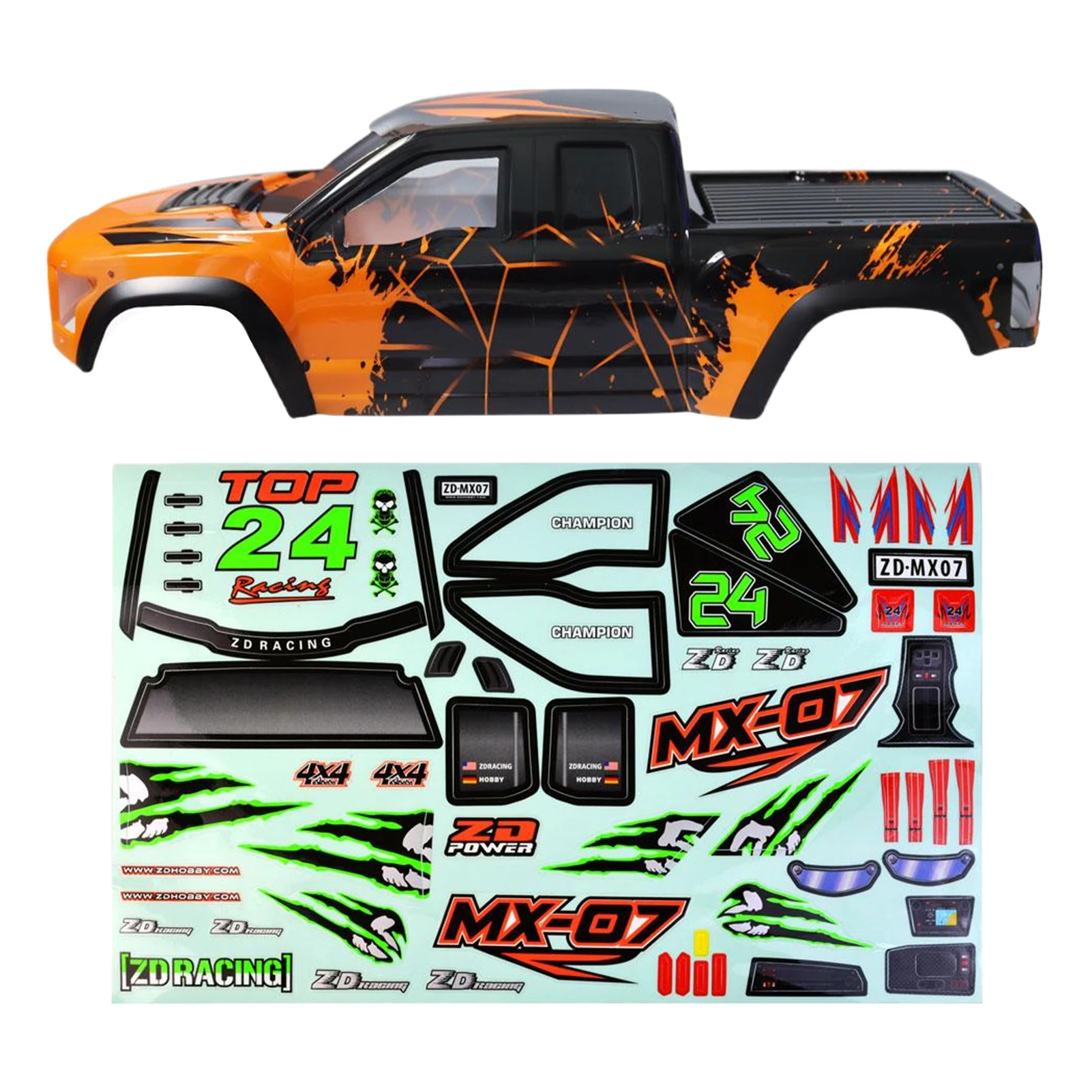 ZD Racing MX-07 1/7 RC غطاء جسم السيارة وملصقات MX07 الأجزاء الأصلية يمكن أن تكون بحرية DIY بها بنفسك