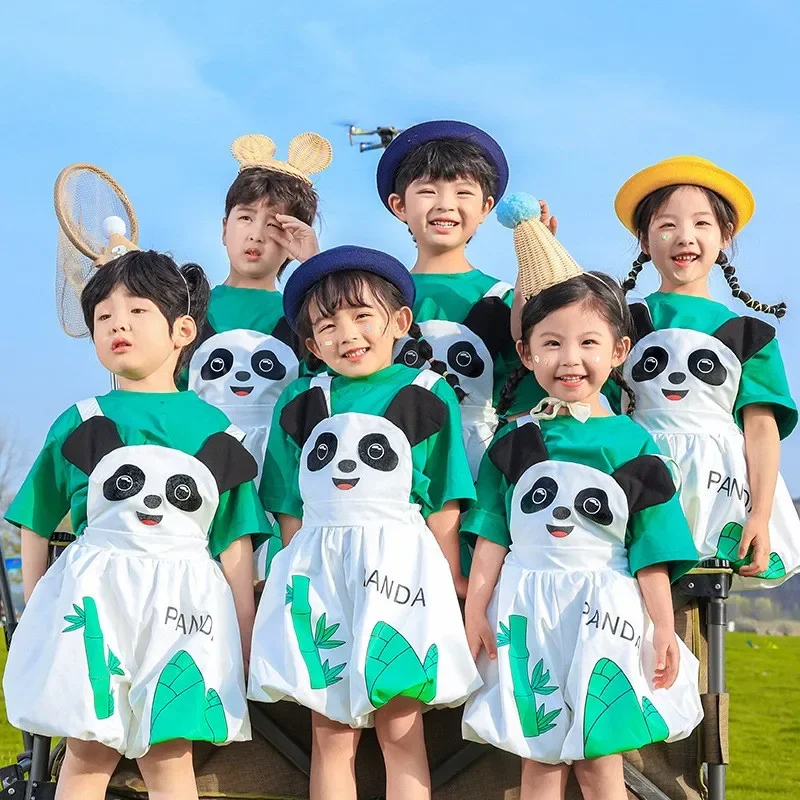 

Kids Hip Hop Clothing Cute Panda Bib Shorts Overalls Romper Multi Colors T Shirt for Girl Boy Kindergarten Performance Costumes