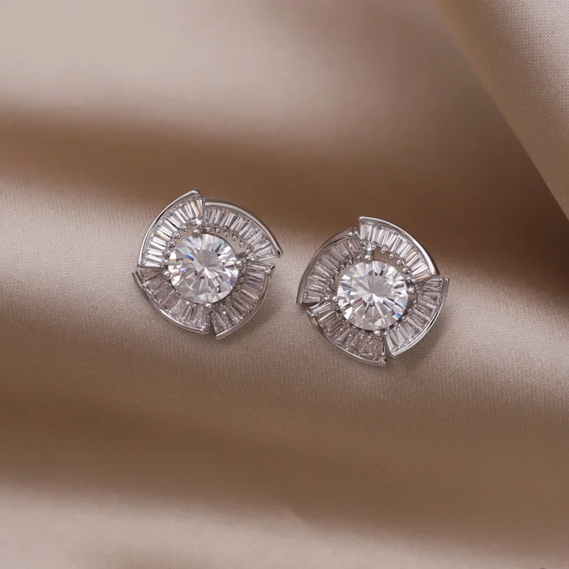 South Korea new design fashion jewelry 14K gold plated luxury zircon block earrings elegant women's party accessories