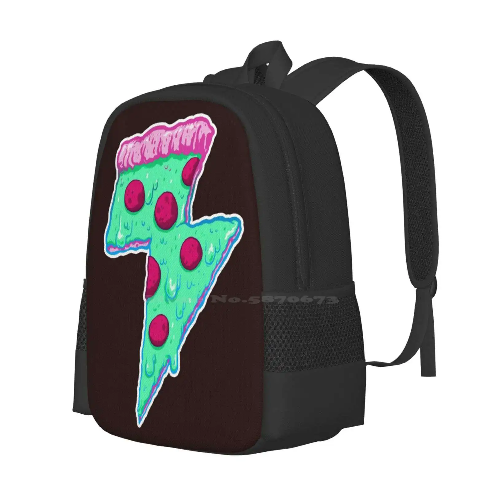 Thunder Neon Pizza Hot Sale Backpack Fashion Bags Pizza Fast Food Cheese Cheesy Neon Glowing Rad 90S 80S Retro Trippy Thunder