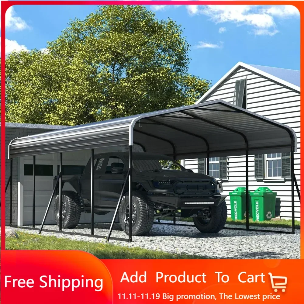 Carport 12x20 FT Heavy Duty Carport Canopy with Updated Frame Structure Galvanized Steel Roof and Enhanced Base,, Gray