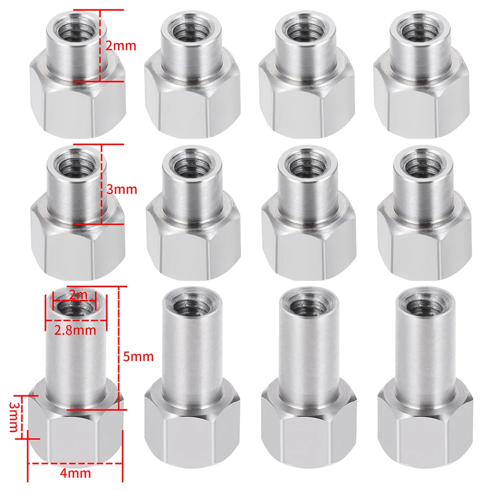 YEAHRUN 4Pcs/Set Stainless Steel Extended 2/3/5mm Wheel Hex Adapter for Axial SCX24 FCX24M 1/24 RC Car Upgrade Parts Accessories