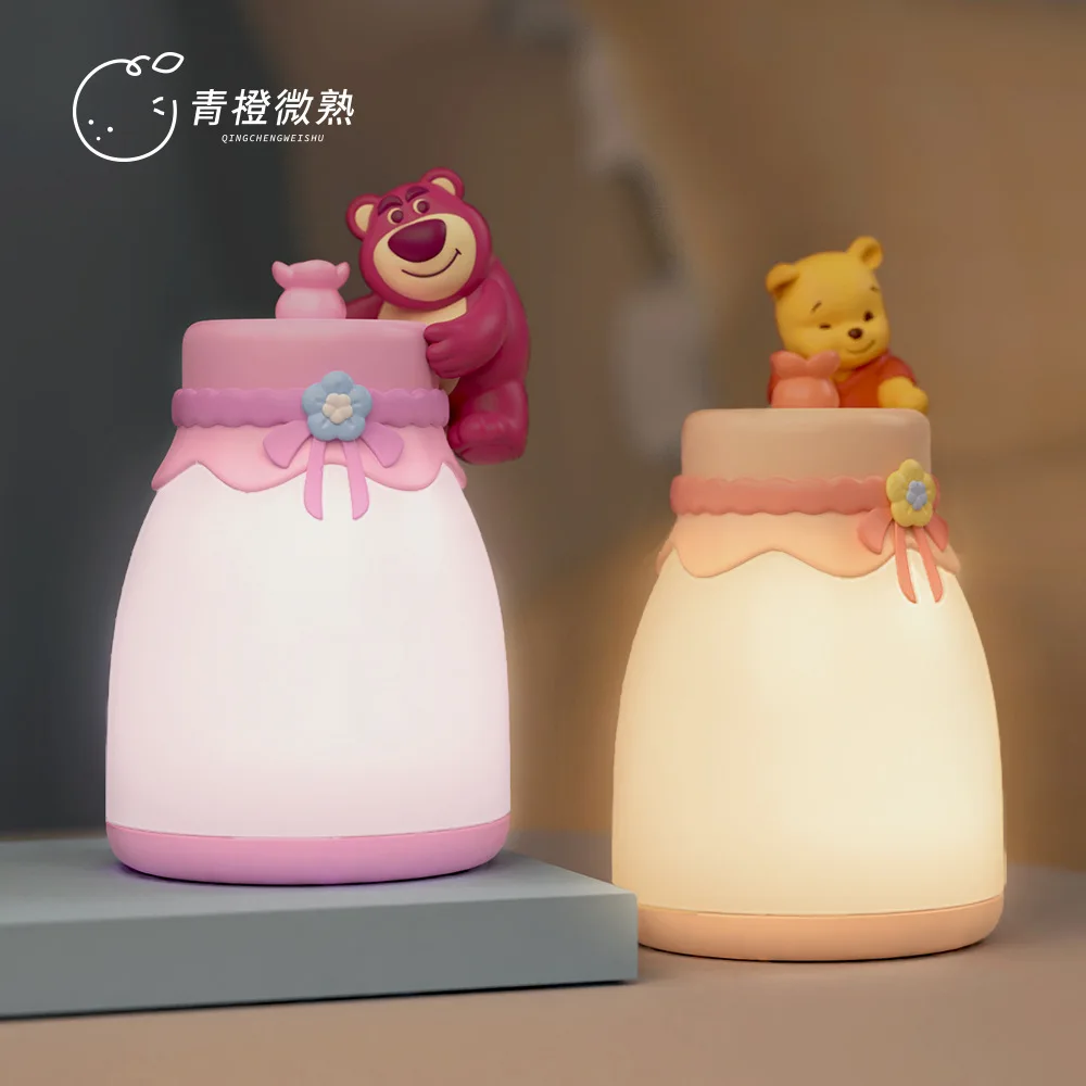 Disney Lotso kawaii Anime Cartoon Simulation Flame Aroma Diffuser Essential Oil Lamp USB LED Night Lamp Aromatherapy Diffuser