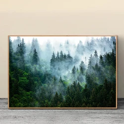 Modern Green Forest Foggy Fantasy Trees Mountain Landscape Art Poster Canvas Painting Wall Prints Picture for Room Home Decor